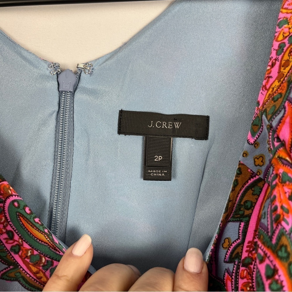 J. CREW Pink Blue Paisley 100% Silk Cap Flutter Sleeve Mini Dress Size 2 Petite - Picture 5 of 14
